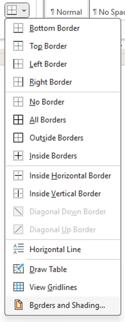 When the Border button is selected, the last option, "borders and shaing" is the best option to use.