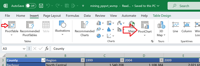 On the Insert ribbon is the Pivot Table under the tables category where Pivot Charts are under the charts category.